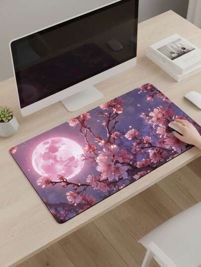 Large Size Waterproof Non-Slip Smooth Cloth Surface Mouse Pad With Dreamy Sakura Flower Illustration Pattern, Suitable For Gamers, Office And Dorm Use, Compatible With Mouse And Trackball, Gift For Gamers, Computer, Office And Gaming Environment
