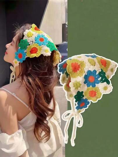 1件复古法式乡村风三角头巾，甜美花卉发带，柔软防滑瑜伽发饰，百搭日常佩戴围巾，适合女孩和年轻女性，四季皆宜