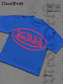 NeonDrift Double-Sided Printing Men's T-Shirt Men's Short-Sleeve T-Shirt100% Cotton Fabric Soft & Skin-Friendly Unisex Style Gifts For Spring Festival, Valentine's Day, St. Patrick's Day & World Cup-Van Dutch Dragon Print Men T Shirt Classic Americana Style Graphic Tee Streetwear Fashion Casual Wear For Car Enthusiasts And Vintage Culture Lovers - Blue - View 2
