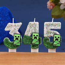 Nến sinh nhật số chủ đề Creeper trong Minecraft, nến trang trí bánh không khói, hiệu ứng ombre lấp lánh, trang trí tiệc sinh nhật cho trẻ em, trang trí bánh sinh nhật cho người lớn và trẻ em theo chủ đề Minecraft, màu xanh lá cây. - Mảnh duy nhất - Xem 3
