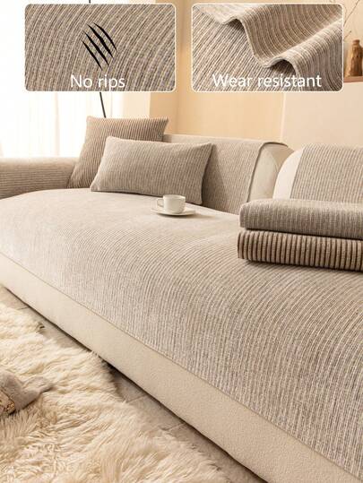 1pc Comfortable Chenille Sofa Cushion Cover, All-Season Universal Sofa Seat Protector, Modern Minimalist Non-Slip Sofa Pad, Dust-Proof And Washable Sofa Slipcover, Soft, Fade-Resistant, Pet-Friendly, Fits For Bedroom, Office, Living Room Combination Furniture, L-Shaped Sofa And 1/2/3/4-Seat Sofa