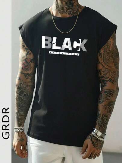 GRDR 男士经典印花纯色无袖背心，适合夏季运动、健身和日常穿着。