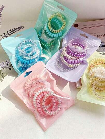 6pcs/18pcs Cute Telephone Wire Hair Scrunchies, Random Color Elastic Hair Bands, Colorful Printed Spiral Hair Ties, Durable Casual Women Hair Accessories, Sweet Fresh High-End Telephone Wire Hair Decorations, Seamless Ponytail Holders, Candy Color Elastic Hair Ties For Women, Waterproof Non-Slip Hair Accessories, Caring For Hair, Strong Styling, Perfect Gift, Suitable For All Hair Types, Photo Props, Mother's Day, Christmas, Women's Gift