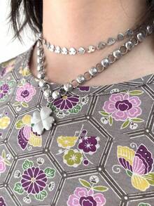 1件 2026春夏新款镂空四叶草吊坠项链，银色Y2K时尚朋克风，适合女性派对佩戴 - 銀色 - 查看 4