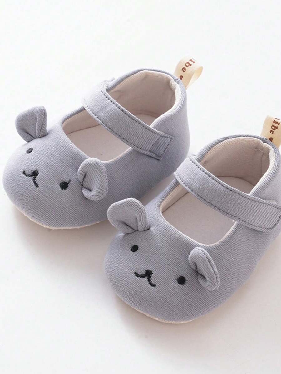 Baby Girl Dress Flats Soft Soles Cute Bear Embroidery Mary Jane Shoes Casual Walking Shoes For Newborn Toddler - Màu xanh lam - Xem 1