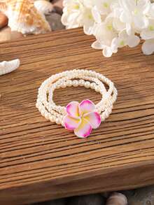 Bohemian Style Crystal & Seed Bead Bracelet, Layered Daisy Flower Design For Women - Multicolor - View 7