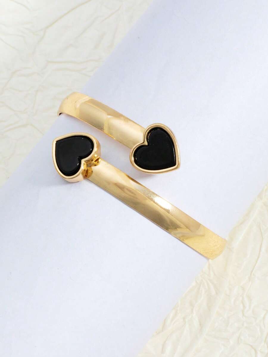 1pc Heart Decor Women Bracelet, Fashionable Holiday Gold Bracelet, Gift For Valentine's Day, Mother's Day - Love Bracelet - View 1