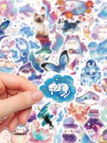 53-Piece Starry Sky Watercolor Creature Stickers New Style Decorative DIY Stickers For Planners, Phone Cases, Water Bottles, And Luggage Waterproof Decals - Multicolor - View 7