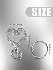 20/50/100 piezas Llavero con giro en forma de corazón - Mosquetón de metal colorido con muelle, apto para manualidades DIY, joyería, cordones y accesorios, aleación de zinc - Plateado - Ver 11