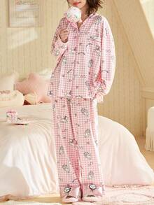 Gongdie 2pcs Disney Marie Cat 2026 Long Sleeve Pajama Set, Cotton Cartoon Pink Loungewear Suit For Women - Watermelon Pink - View 1
