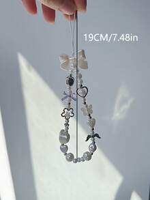 1pc Pure White Angel Heart Beaded Phone Lanyard, Delicate Wrist Chain, Bag Charm - Multicolor - View 3