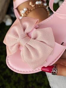 Sandalias con correa de moda para mujer, decoración hecha a mano con lazo, punta redonda plana adecuada para uso en interiores y exteriores - Rosa - Ver 6