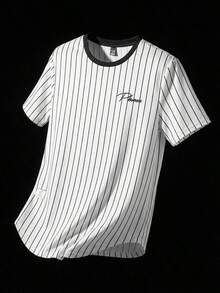 Camiseta de hombre con estampado de letras a rayas, estilo veraniego, ropa urbana. - Colores mixtos - Ver 5