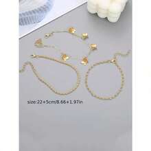 3pcs Stylish Butterfly & Twisted Rope Decor Anklet Set, Suitable For Women's Daily Wear, Dating, Vacation And Gifts,Gold Jewelry,Summer,Valentine's Day - 黃金 - 查看 4