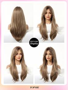 TOPSHE 24英寸摩卡棕色多层自然波浪中分合成耐热假发，适合度假、旅行、化装舞会、节日、日常佩戴、音乐节、婚礼、节日礼物 - 摩卡棕 - 查看 8