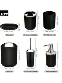 Bathroom Accessories -6 Piece Plastic Toothbrush Holder,Toothbrush Cup,Soap Dispenser And Dish,Toilet Brush Holder,Trash Can,Tumbler Straw Gift Set, Brown White Gray Black - Multicolor - View 5