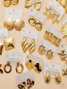 24 Pieces/12 Pairs Elegant Stainless Steel Stud Earrings Set, Fade-Resistant Material, Assorted Styles For Daily Wear, Perfect Gift For Family & Friends, Women's Jewelry Set. - Multicolor - View 4