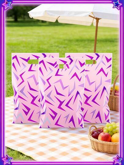 50-Pack Kpopdemonhunters Reusable Gift Bag Set, Pink & Purple Iridescent Lightning Pattern, Premium Collectible Fan Merchandise, Thick Waterproof Polyethylene Material, Ideal For Party Bags, Outdoor Picnics, Birthday Decorations, Festive Events & Family Gatherings, Themed Party Gift Bags