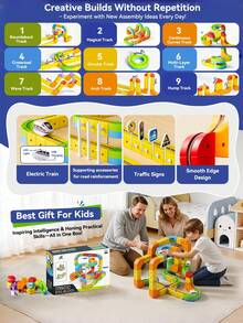 32/48/88 件套灵活轨道套装，金属轨道车配电动火车和交通标志，多人竞技 DIY 轨道玩具套装，可组装连接，适合男孩女孩，生日/圣诞礼物，汽车玩具，火车轨道玩具 - 軌道車 - 查看 9