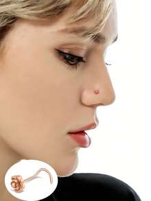 1Pc Delicate Rose Gold Plated Stainless Steel Rose Flower Nose Screw For Women Daily Wear - Rose Gold - View 1