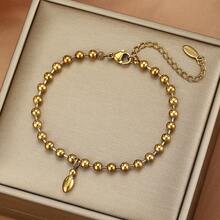 26 piezas Pulsera con dijes de letras iniciales, pulsera de acero inoxidable con cuentas doradas con letras de burbuja, adecuada para uso diario de mujeres, la caja de regalo es solo para fines de fotografía - Dorado - View 28