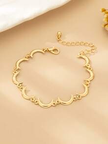 1pc Fashionable Simple Daily Bracelet, Metal Cute Star & Moon Design Women's Bracelet, Spring/Summer New Arrival, Versatile Accessory, Delicate Gift - Yellow Gold - View 4