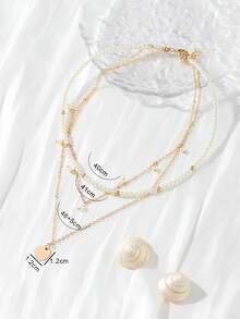 1 buah Kalung Mutiara Imitasi Berlapis Gaya Bohemian, Kalung Choker Liontin Cakram Manik-manik CCB untuk Wanita - Emas - View 5