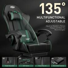 HLDIRECT Gaming Chair, Ergonomic Computer Office Chair With Lumbar Support Footrest Headrest, Adjustable Height & Backrest Angle Video Gamer Chair, PU Leather, 360° Swivel, Adult,Black - Black and Green - View 5