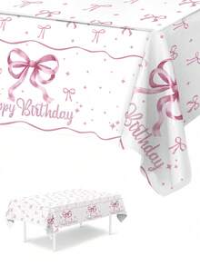 3件套粉色领结生日桌布，220*130厘米一次性防水PE桌布，适用于户外露营野餐，粉色生日装饰，领结生日装饰，粉色领结生日装饰，粉色领结装饰，领结派对装饰，一周岁生日装饰，餐桌装饰，桌面装饰 - 蝴蝶結-生日 - 查看 6