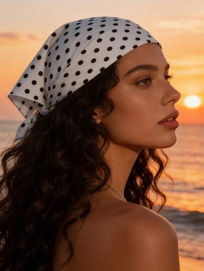 1pc Vintage Style White Base Polka Dot Bandana Holiday Essential Hair Accessories Summer Hair Bands Beach Headband