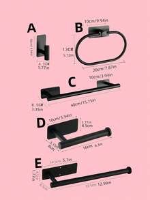 4/5/6件套不锈钢浴室毛巾环、毛巾杆、卫生纸架、挂钩套装，浴室收纳整理架，酒店专用 - 方底免釘 - 查看 2