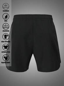Plus Size Men's Quick Dry Drawstring Shorts, Elastic Loose Fitness Shorts Suitable For Gym, Workout, Volleyball, Hiking, Camping, Cycling, Training, Running, Outdoor Leisure Activities - Black - View 5