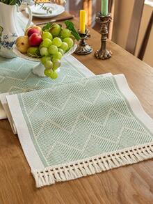 1pc Water-Repellent Fabric Table Runner With Tassel, 1pc. Suitable For Home Tabletop Decoration, Wedding Arrangement, Restaurant Living Room And Other Scenes, Table Runner, Table Runners, Table Cloth Rectangle, Home Decor Kitchen Home Decor Kitchen Decor Room Decor Kitchen Accessories Dining Table Decor Table Decor Table Decoration Coffee Table Wedding Decor - Green - View 10