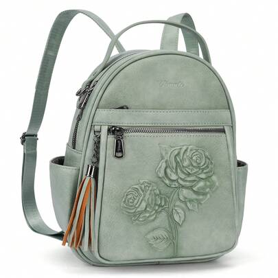 Women's Cute Travel Backpack, Embossed Faux Leather Small Backpack, Fashionable Travel Backpack, Multifunctional Storage School Bag, For Commuting To School, Travel Hiking, Gift