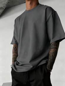 男士时尚百搭街头武士印花圆领短袖T恤，夏季 - 深灰色 - 查看 2