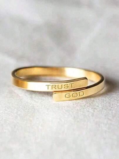 1 pieza Anillo de acero inoxidable ajustable de doble capa con el texto "Confía en Dios", adecuado para hombres y mujeres, talla única