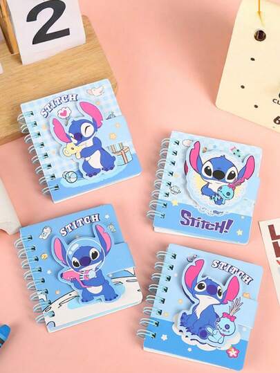 Bộ 4 cuốn sổ tay chủ đề Stitch - Sổ tay mini gáy xoắn, giấy trắng, thích hợp sử dụng cho văn phòng phẩm hàng ngày và làm quà tặng.