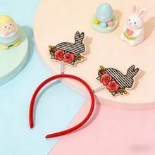 1个兔子豹纹波点可爱无纺布3D立体发箍，适合复活节派对 - 彩色 - 查看 2