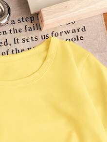 Áo thun ngắn tay dáng crop top in họa tiết da báo, hình trái tim, dành cho bé gái tuổi teen, kiểu dáng thanh lịch, năng động, hàng mới về mùa xuân/hè. - Màu vàng - Xem 5