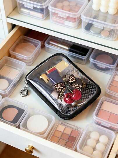 极简便携化妆包，樱桃蝴蝶结印花，防水大容量透明化妆包，带内衬，多功能化妆包，红色气垫收纳便携包，宿舍用品，浴室收纳，珠宝收纳，唇油和化妆品收纳包，学生用品收纳包，节日必备化妆包，化妆品收纳，婚礼新娘礼物，母亲节礼物，生日礼物，送给朋友和老师的礼物