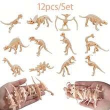 6/12件套恐龙化石骨架玩具 - 米色塑料恐龙模型，考古恐龙骨骼挖掘，逼真教育玩具，适合派对礼物、生日装饰和挖掘活动，恐龙玩具，生日礼物，恐龙，恐龙玩具，恐龙玩具，昆虫饲养盒，生命周期，儿童派对装饰 - 彩色 - 查看 16