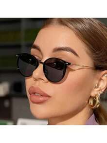 1 Piece Fashion Women's Round Frame Glasses Simple Korean Style Black PC Material Minimalist Non-Prescription Glasses 2026 Mother's Day Best Mom Sentimental Heartfelt Unique Thank You Mom Surprise Gift For Mom Grandma Mum Mommy Perfect For Daily Casual Wear - 黑色框架 - 查看 8
