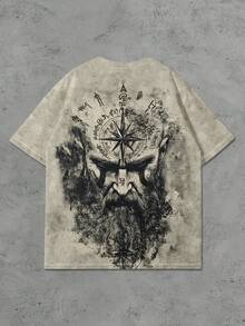 Men's Retro Skull Print Loose Fit Round Neck Short Sleeve T-Shirt - Multicolor - View 3