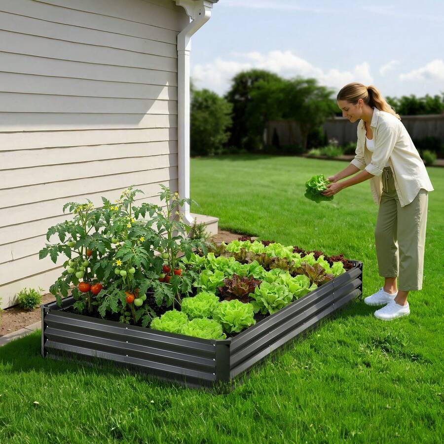 2 Pack Galvanized Raised Garden Beds, 8 X 4 X 1 Ft, Rectangular Metal Planter Boxes Kit Outdoor, Bottomless Elevated Planting Box With Gloves, Alu-Zinc, For Growing Flowers Vegetables, Dark Gray - Bộ 2 món màu xám đậm, kích thước 8*4*1ft - Xem 1