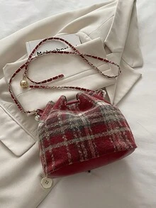 Túi xô thời trang, mẫu mới về, túi xách kẻ caro sành điệu, túi đeo vai chéo tối giản phong cách thường ngày. - Đỏ - Xem 11