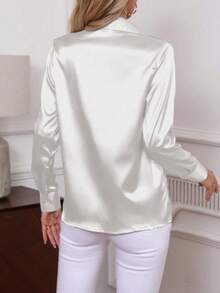 Áo sơ mi dài tay cỡ lớn chất liệu satin twill, cổ áo xếp ly thanh lịch, phù hợp cho công sở và hoạt động ngoài trời, màu trắng mùa xuân/thu. - trắng - Xem 4