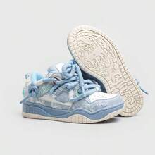 Q-AND Denim & Canvas Sneakers, New Autumn Breathable Unisex Casual Thick Sole Shoes For Students - Glacier Blue - View 6