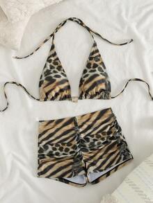Bộ bikini thời trang gợi cảm họa tiết da báo, trang trí kim loại, kiểu dây buộc cổ, thích hợp cho kỳ nghỉ hè, đi biển. - Nhiều màu - Xem 5