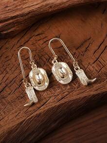 一套复古西部牛仔帽、靴子、耳环饰品套装，简约西部牛仔女牛仔耳钉，个性化耳环，个性饰品，女士节日派对返校礼物 - 彩色 - 查看 3