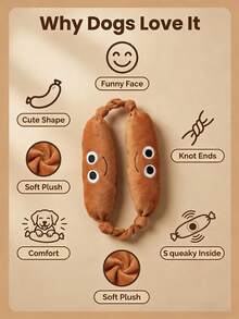 毛绒狗玩偶，仿真香肠造型，带发声器的咀嚼玩偶，宠物磨牙玩偶，互动咀嚼伙伴 - 彩色 - 查看 3